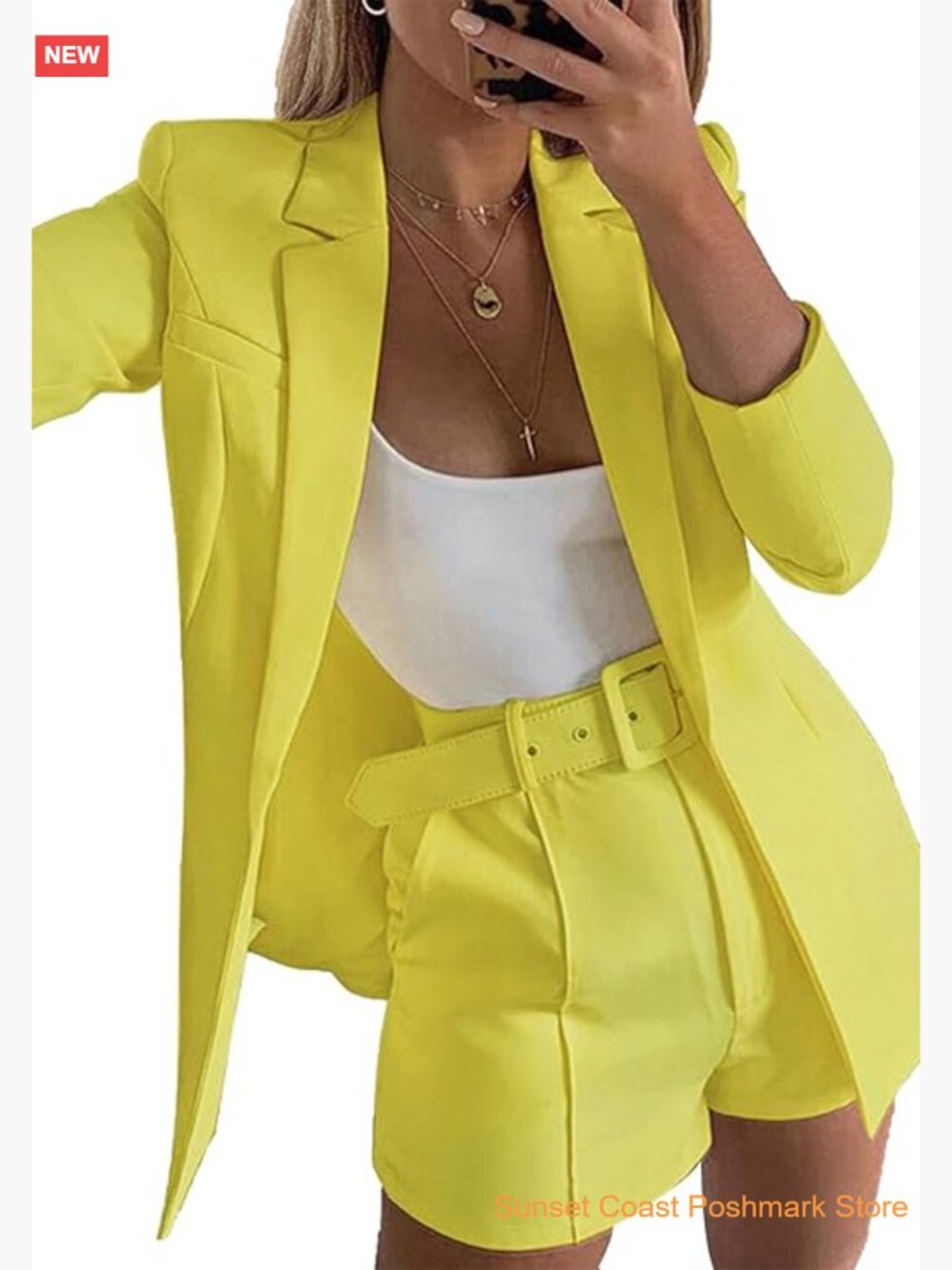 Women 2 Piece Blazer Shorts Set Long Sleeve Open Front Suit Set Business Office